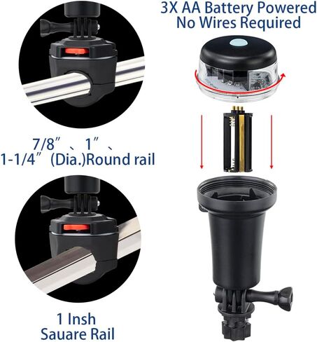 Pactrade Marine Black Housing Navigation Light LED 3 AA بطارية تعمل باللون الأخضر والأحمر مع محول قارب قابل للنفخ بدون قاعدة لاصقة مثبتة على السطح in Kuwait