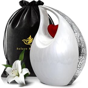 Teardrop Urn for Human Ashes - Decorative Cremation Urn for Ashes for Men & Women - Handcrafted Funeral Urn for Male & Female - Honor Your Loved One with Burial Urn (Snow White, Large)