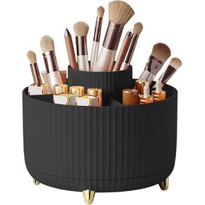 DASITON Large Capacity Makeup Brush Holder,360° Rotating Makeup Organizer,5 Slot Makeup Brushes Cup,for Vanity Decor,Bathroom Countertops,Desk Storage Container,Cosmetic Display cases(Blue)