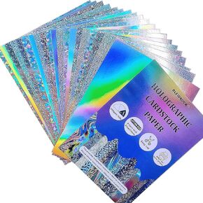 20 Sheets 8.5 x 11 Holographic Cardstock Paper, 250gsm/92lb Printable Metallic Glitter Paper 4 Mixed Styles Only Compatible with Laser Printer,Thick Card Stock for Crafts, Scrapbook, Party Decoration