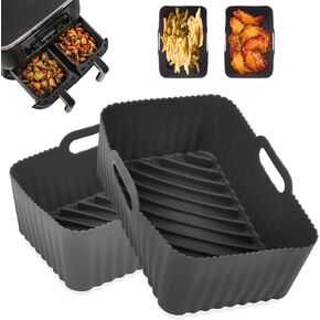 2Pcs Air Fryer Silicone Liners for Ninja Dual Air Fryer, Non-Stick Air Fryer Basket Accessories for Ninja DZ201/ DZ401 8-10 QT, Reusable Silicone Air Fryer Liners for Ninja Foodi
