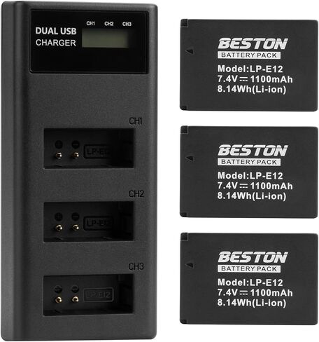 حزمة بطارية LP-E12 من BESTON وشاحن USB سريع لكاميرات Canon EOS M M2 M10، M50، M50 Mark II، M100 M200، Rebel SL1، PowerShot SX70 HS in Saudi Arabia