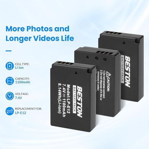 حزمة بطارية LP-E12 من BESTON وشاحن USB سريع لكاميرات Canon EOS M M2 M10، M50، M50 Mark II، M100 M200، Rebel SL1، PowerShot SX70 HS in Saudi Arabia