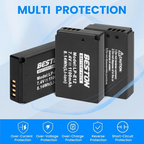 حزمة بطارية LP-E12 من BESTON وشاحن USB سريع لكاميرات Canon EOS M M2 M10، M50، M50 Mark II، M100 M200، Rebel SL1، PowerShot SX70 HS in Saudi Arabia