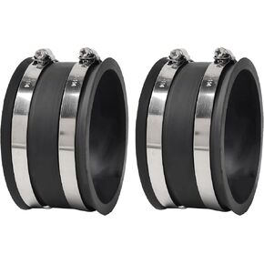 TonGass (2-Pack) 4 Inches Outer Diameter Flexible Hose Cuff Coupler with Integrated 2 Dust Collection Hose Clamps - Rubber Vacuum Hose Connector