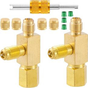 Quick Coupler Access Tee, 1/4'' Valves Core Quick Coupler Tee Adapter with Swivel Connector for Gauge Deep Vacuum Pump Manifold - 2PC