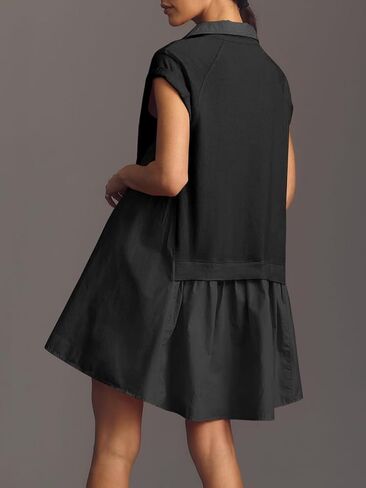 Fisoew Womens Summer Sweatshirt Dresses Short Sleeve V Neck Casual Oversized Patchwork Mini Dress in Saudi Arabia