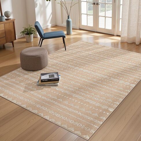 Deerly Kitchen Runner Rug 2'6''x8' Rug Runners for Hallways Soft Non Slip, Washable Rug Runner Boho Moroccan Neutral Long Rug Floor Carpet for Hallway Entryway Laundry Indoor, Light Brown in Kuwait