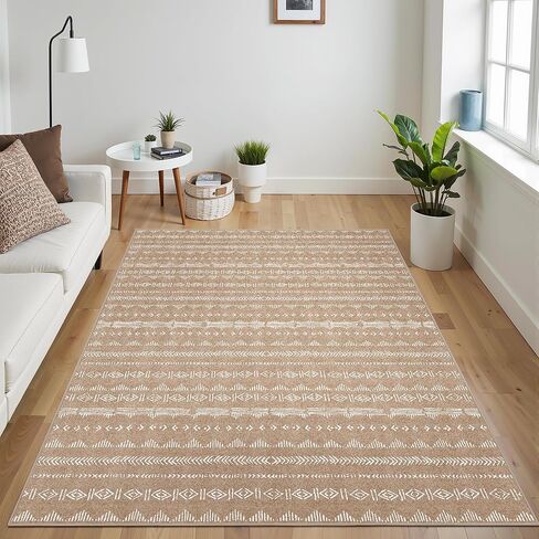 Deerly Kitchen Runner Rug 2'6''x8' Rug Runners for Hallways Soft Non Slip, Washable Rug Runner Boho Moroccan Neutral Long Rug Floor Carpet for Hallway Entryway Laundry Indoor, Light Brown in Kuwait