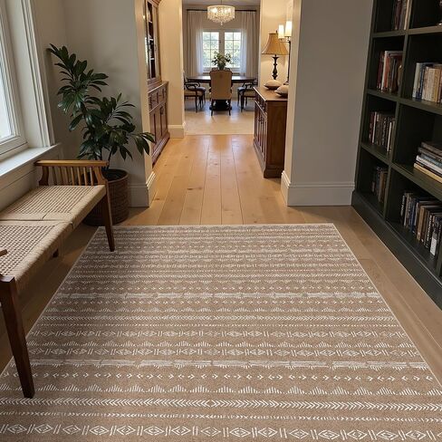 Deerly Kitchen Runner Rug 2'6''x8' Rug Runners for Hallways Soft Non Slip, Washable Rug Runner Boho Moroccan Neutral Long Rug Floor Carpet for Hallway Entryway Laundry Indoor, Light Brown in Kuwait