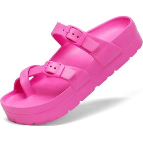 Womens Platform Sandals Adjustable Buckle Summer Arch Support Cushion Slides Woman Lightweight Thick Soles Flat Shoes