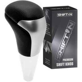 Leather Piano Black Gray Chrome Gear Shift Knob for Toyota Land Cruiser Fortuner Tundra and Lexus LX (Blue Leather/Carbon Fiber Pattern)
