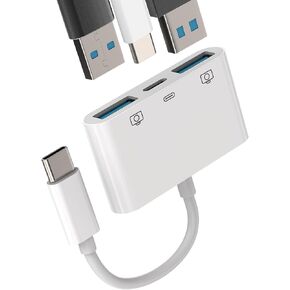 USB-C to Dual USB A Adapter(3in1)Type-C Charge Cable Accessorie Thunderbolt Charging Port Converter Keyboard Mouse U Disk USB Card Reader OTG Dongle Compatible for Samsung LG Google Pixel Macbook Pro