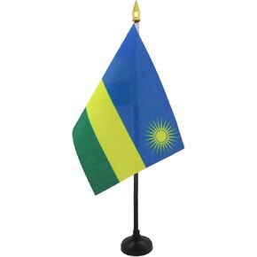 AZ FLAG Rwanda Table Flag 4'' x 6'' - Rwandese Desk Flag 15 x 10 cm - Golden Spear top
