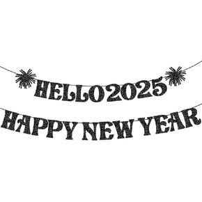 KatchOn, Happy New Year Banner - 10 Feet, No DIY | Hello 2024 Banner for Happy New Year Decorations 2024 | NYE Banner, New Years Banner 2024 | New Years Eve Party Supplies 2024 | NYE Decorations 2024