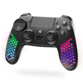 Nitho RGB Wireless Controller for PS4/PS5 (PS4 Game Only)/PC/Android/iOS, Hexagonal Design Joystick with RGB LED Lights, Vibration, 6-Axis Motion Sensor, Touchpad, Audio Jack/Speaker, Trigger Sets
