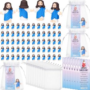 Barydat 75 Sets Mini Jesus Figurines Easter Jesus Toys Include 75 Little Jesus Figures 75 Prayer Cards 75 Organza Bags Religious Party Favors Gifts for Church Hide Sunday School Baptism(Multicolor)