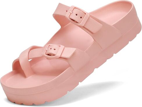 Womens Platform Sandals Adjustable Buckle Summer Arch Support Cushion Slides Woman Lightweight Thick Soles Flat Shoes in Saudi Arabia