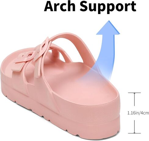 Womens Platform Sandals Adjustable Buckle Summer Arch Support Cushion Slides Woman Lightweight Thick Soles Flat Shoes in Saudi Arabia