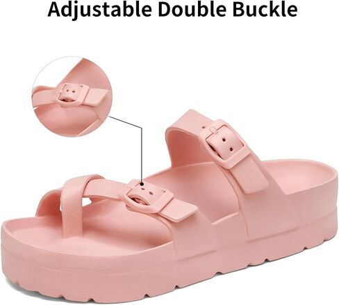 Womens Platform Sandals Adjustable Buckle Summer Arch Support Cushion Slides Woman Lightweight Thick Soles Flat Shoes in Saudi Arabia