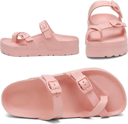 Womens Platform Sandals Adjustable Buckle Summer Arch Support Cushion Slides Woman Lightweight Thick Soles Flat Shoes in Saudi Arabia