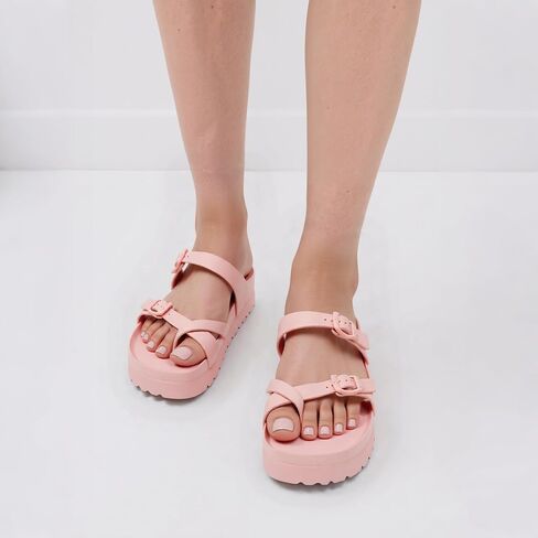 Womens Platform Sandals Adjustable Buckle Summer Arch Support Cushion Slides Woman Lightweight Thick Soles Flat Shoes in Saudi Arabia
