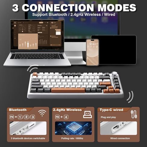 YUNZII B75 PRO لوحة مفاتيح ميكانيكية لاسلكية بنسبة 75% (أخضر ماتشا، كاكاو V2) in Kuwait