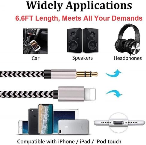 [Apple MFi Certified] iPhone Aux Cord for Car, Lightning to 3.5 mm Headphone Jack Adapter for Car Stereo Compatible with iPhone 14 13 12 11 XS XR X 8 7 to Car Home Stereo Speaker Headphone, White in Saudi Arabia