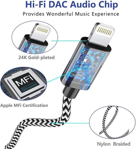 [Apple MFi Certified] iPhone Aux Cord for Car, Lightning to 3.5 mm Headphone Jack Adapter for Car Stereo Compatible with iPhone 14 13 12 11 XS XR X 8 7 to Car Home Stereo Speaker Headphone, White in Saudi Arabia