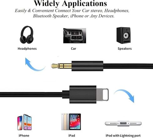 [Apple MFi Certified] iPhone Aux Cord for Car, Lightning to 3.5 mm Headphone Jack Adapter for Car Stereo Compatible with iPhone 14 13 12 11 XS XR X 8 7 to Car Home Stereo Speaker Headphone, White in Saudi Arabia