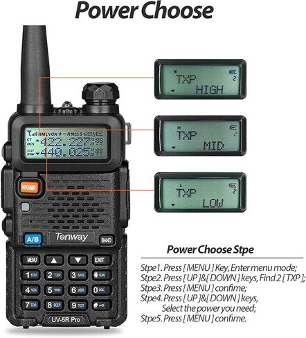 راديو Ham Radio Walkie Talkie UV-5R Pro 8W ثنائي النطاق ثنائي الاتجاه مع بطارية 3800 مللي أمبير في الساعة ومكبر صوت محمول وميكروفون وهوائي 2 حزمة وكابل برمجة USB واحد in Kuwait