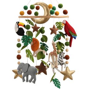 Woodland Mobile for Crib - سرير أطفال Woodland محايد للجنسين مع نجوم وأشجار وسحاب وحيوانات من أجل الغابة أو موضوع الصيد