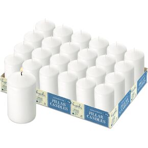 HYOOLA White Pillar Candles 2x3 Inch - 12 Pack Unscented Bulk Pillar Candles - European Made in Saudi Arabia