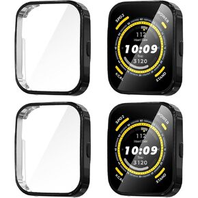 Suoman 4 Pack Screen Protector Case for Amazfit Bip 5, All-Around Protective Soft TPU Flexible Bumper Screen Protective Case for Amazfit Bip 5 Smartwatch (Black+Rose Gold+Pink+Clear)