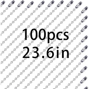 100 pcs Dog Tag Chain Ball Chain Necklace Bulk,military dog tag chain for Men dog tag chains ，beaded chain necklace chains for jewelry making，Silver Nickel Plated Metal 23.6" Long 2.4mm Ball and Chain