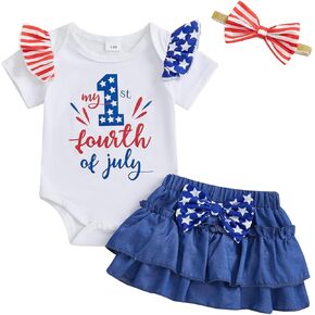 4th of July Baby Girl Outfit My 1st 4th of July Ruffle Short Sleeve Romper Shorts Fourth of July clothes