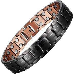 MagEnergy Mens Copper Magnetic Bracelets, 99.9% Pure Copper Bracelet with Double-Row Strength Magnets, Adjustable Jewelry with Sizing Tool