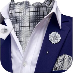 Hi-Tie Ascot and Lapel Pin Set Mens Cravat Wedding Scarf Tie Party Business Formal