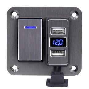 2 Gang Rocker Switch Panel with 4.8 Amp Dual USB Charger Voltmeter Waterproof 12-24v Pre-Wired Rocker Switch for Automotive Car Marine Boat Rv