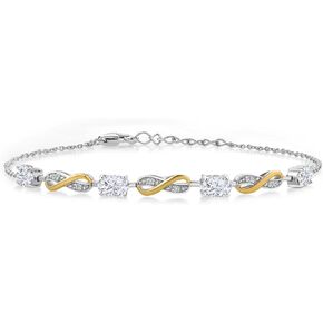 Gem Stone King 925 Silver and 10K Yellow Gold White Moissanite and White Lab Grown Diamond Infinity Bracelet For Women Mother's Mom Wife Girls Her (2.05 Cttw, Fully Adjustable Up to 7.5 Inch)