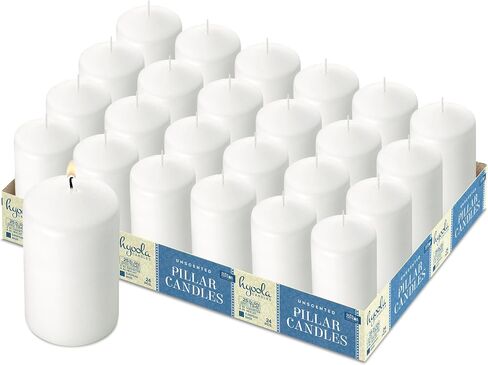HYOOLA White Pillar Candles 2x3 Inch - 12 Pack Unscented Bulk Pillar Candles - European Made in Saudi Arabia