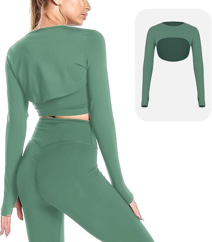 Workout Tops for Women Long Sleeve Bolero Shrug Super Cropped Hoodie Tops Cutout Athletic Yoga T Shirts in Saudi Arabia