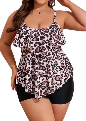 B2prity النساء حجم كبير Tankini المايوه التحكم في البطن 2 قطعة ثوب السباحة تكدرت انتفض ملابس السباحة مع السراويل القصيرة in Kuwait