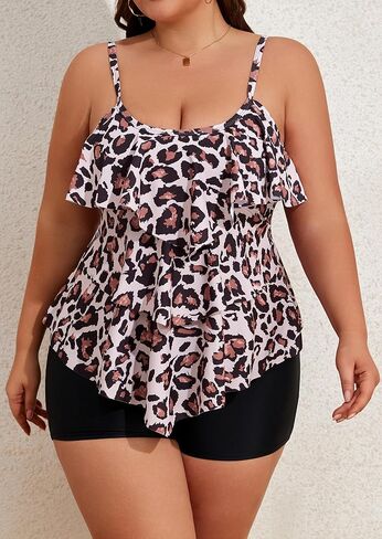 B2prity النساء حجم كبير Tankini المايوه التحكم في البطن 2 قطعة ثوب السباحة تكدرت انتفض ملابس السباحة مع السراويل القصيرة in Kuwait