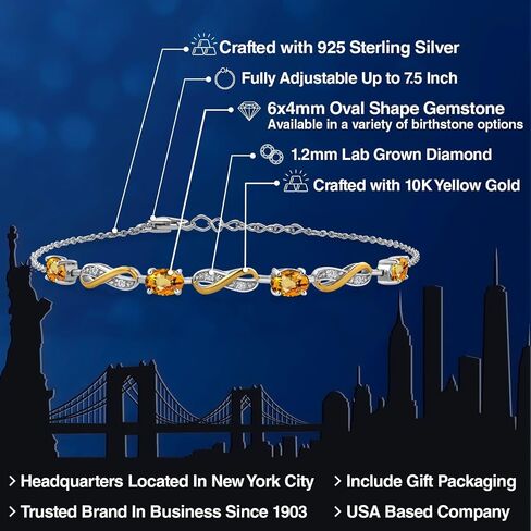 Gem Stone King 925 Silver and 10K Yellow Gold White Moissanite and White Lab Grown Diamond Infinity Bracelet For Women Mother's Mom Wife Girls Her (2.05 Cttw, Fully Adjustable Up to 7.5 Inch) in Saudi Arabia