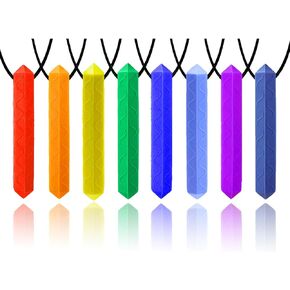 Sensory Chew Necklace by GNAWRISHING, 8 Pack Diamond Chew Necklaces for Sensory Kids, Made from Food Grade Silicone for for Autistic, ADHD, Oral Motor Boys and Girls Children (Rainbow Color)