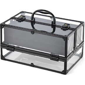 Frenessa Makeup Train Case Cosmetic Storage Box Acrylic Makeup Organizer Portable 4 Trays Jewelry Storage Organizer Makeup Display Case for Stylist, Makeup Artist, Craft Traveling Case Organizer Rose Gold
