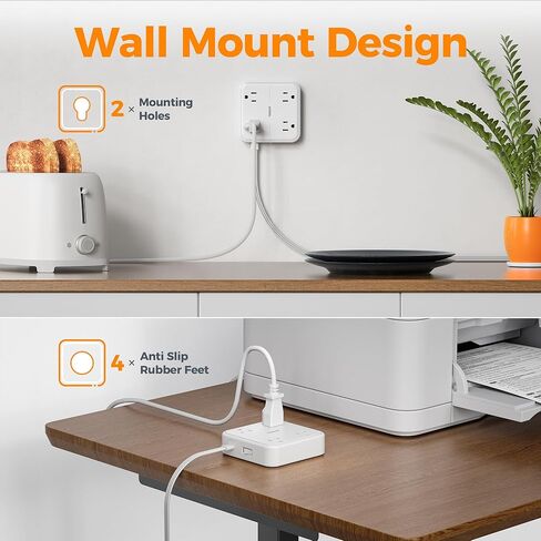 قطاع طاقة للحماية من زيادة التيار بطول 10 أقدام، قابس مسطح لسلك تمديد TESSAN مع موسع 4 منافذ واسعة، محطة شحن مكتبية داخلية مع حماية من زيادة التيار للمنزل واللوازم المكتبية وأساسيات غرفة النوم in Kuwait