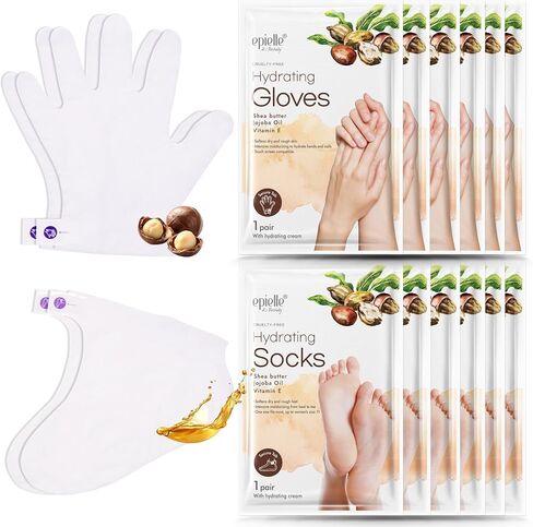 Epielle Hydrating Hand & Foot Masks (Glove & Socks 12pk) for Dry Hand, Dry & Cracked Heel | Spa Day | Shea Butter + Jojoba Oil + Vitamin E, Beauty Mothers Day Gifts in Kuwait