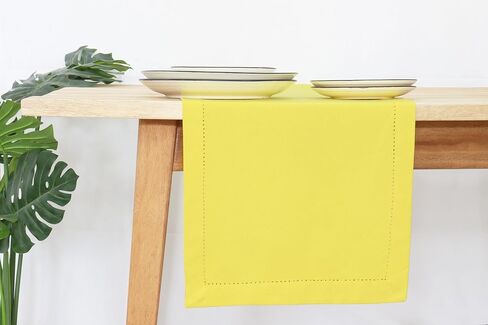 Table Runner White – 90 inches Long Hemstitch Runner 14 x 90 Inch – 100% Cotton – Durable Washable Fabric for Spring and Summer – Stripe Edges - Blue in Saudi Arabia